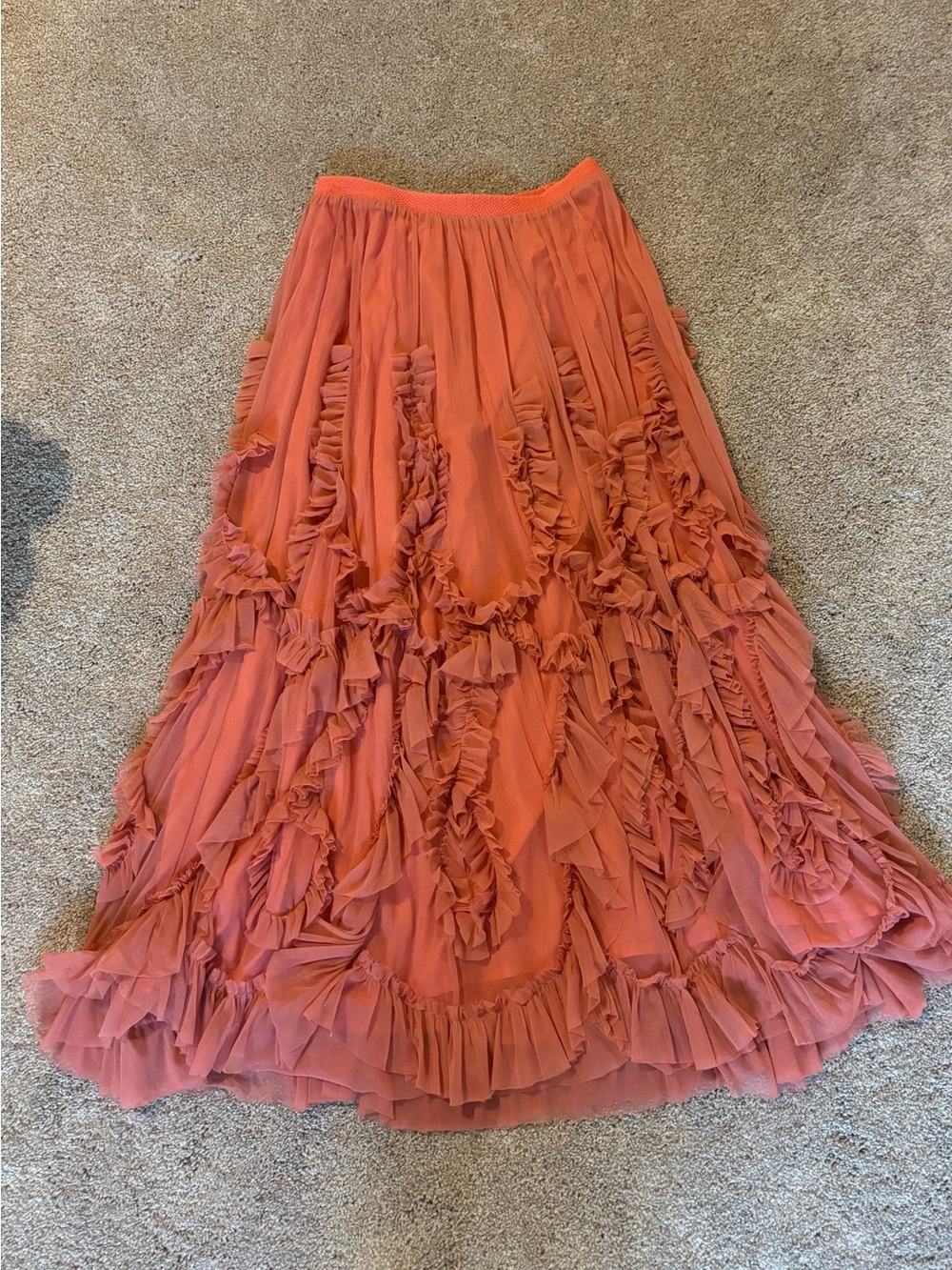 Anthropologie Coral Ruffle Maxi Skirt
